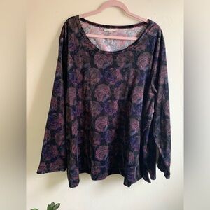 Woman Within Women’s Sz 4X Black Floral Burnout Velvet Tunic Top fairy goth boho